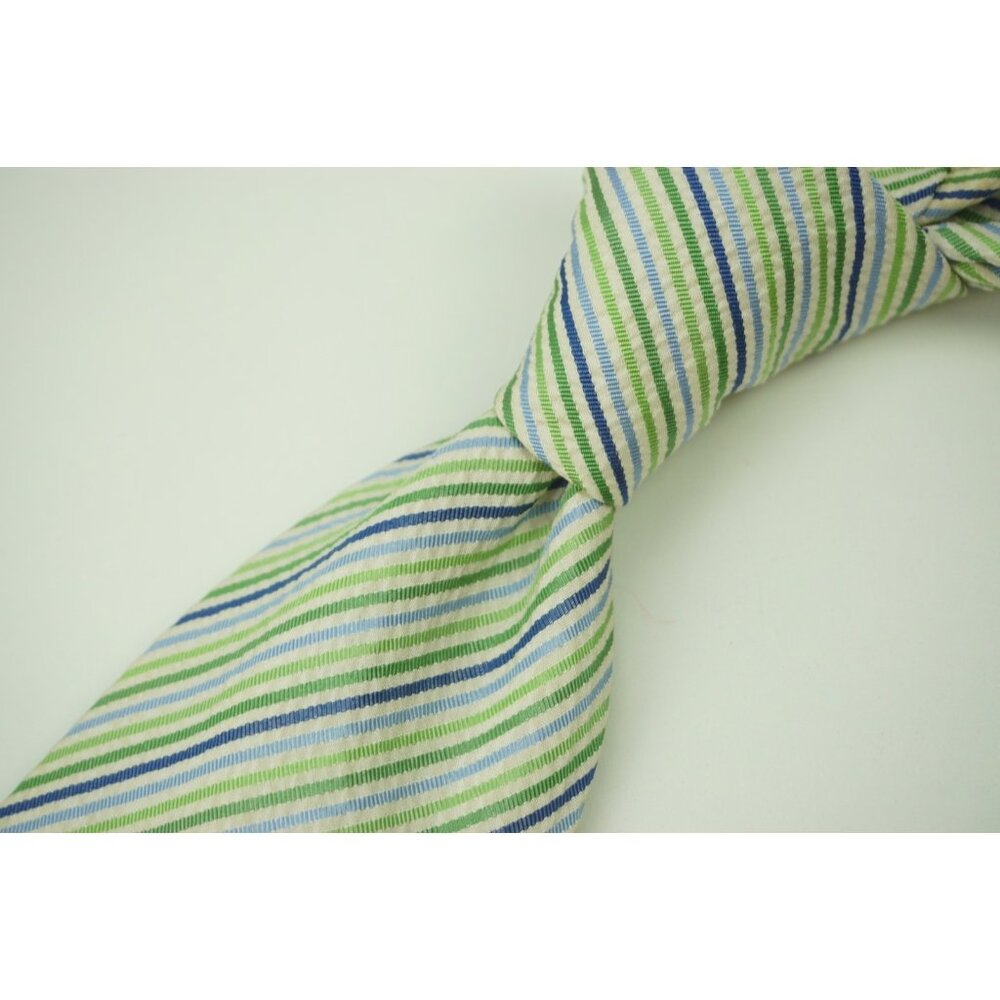 Paul Stuart Seersucker Easter Colored Green Blue Purple Striped Silk Tie